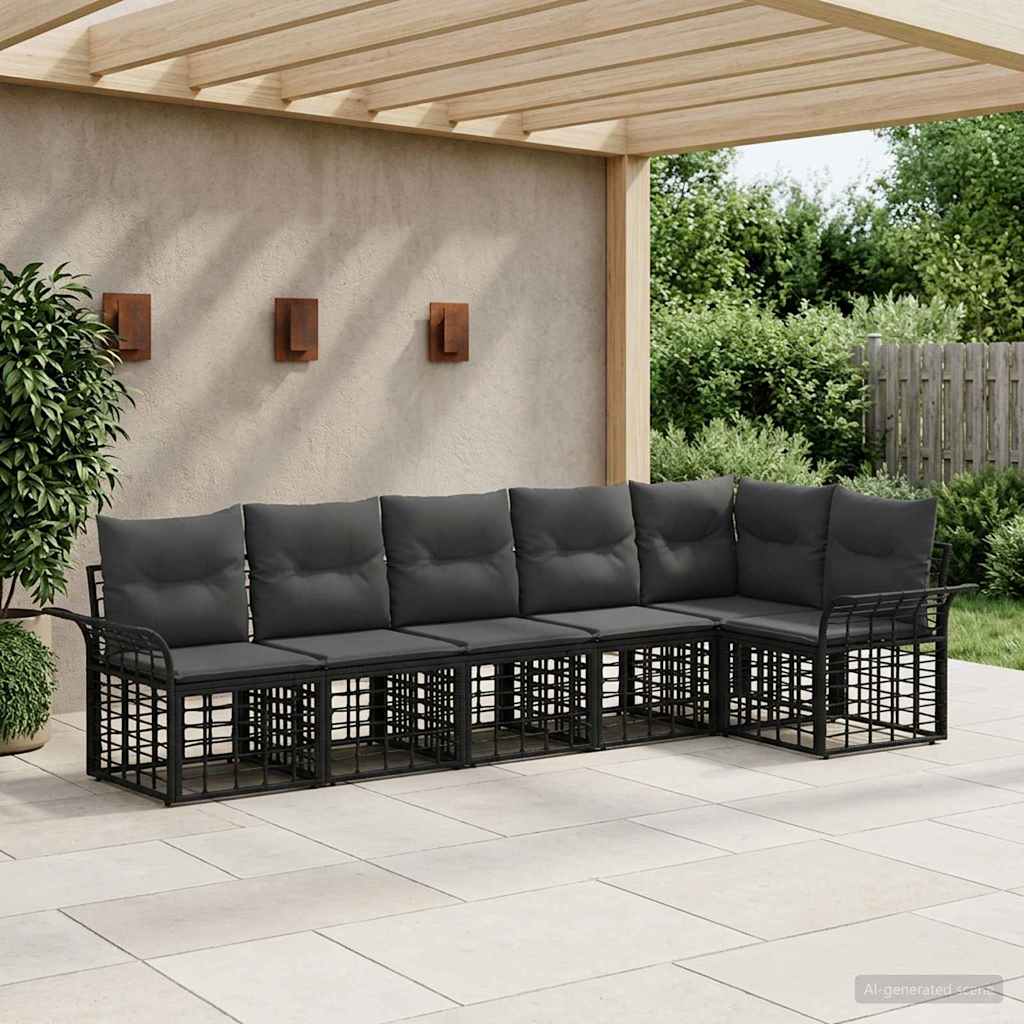 Outdoor-Sofagarnitur 6 pcs Schwarz und Dunkelgrau Polyester