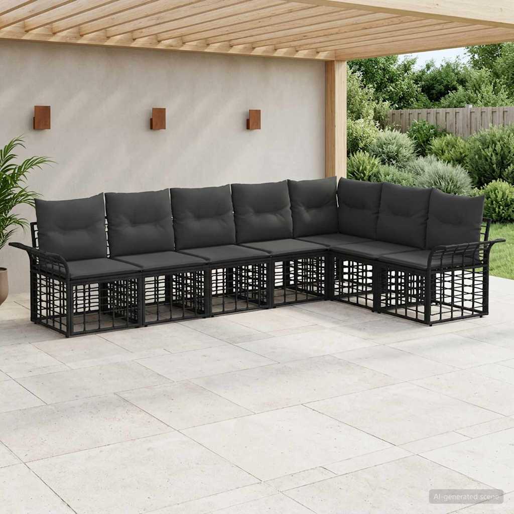 Outdoor-Sofagarnitur 7 pcs Schwarz und Dunkelgrau Polyester