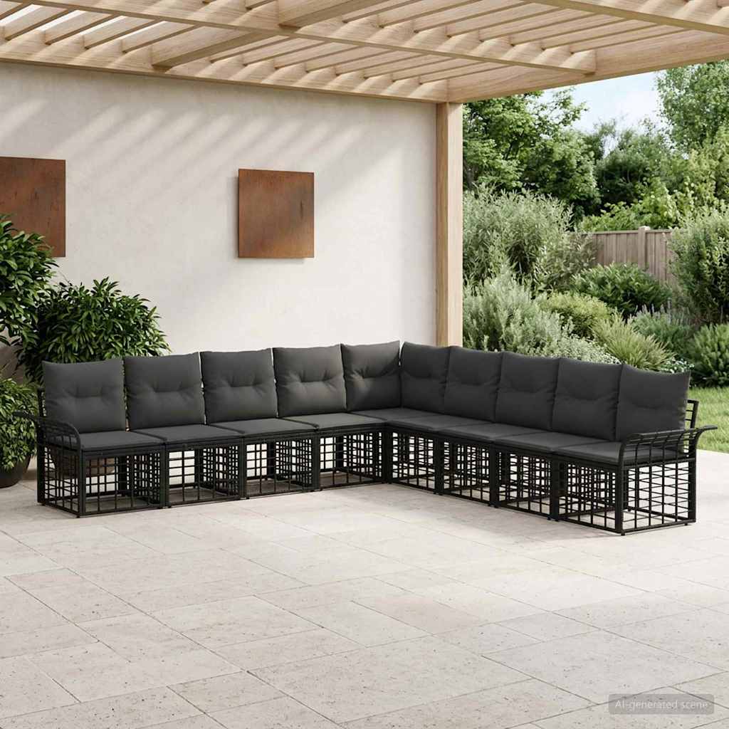 Outdoor-Sofagarnitur 9 pcs Schwarz und Dunkelgrau Polyester