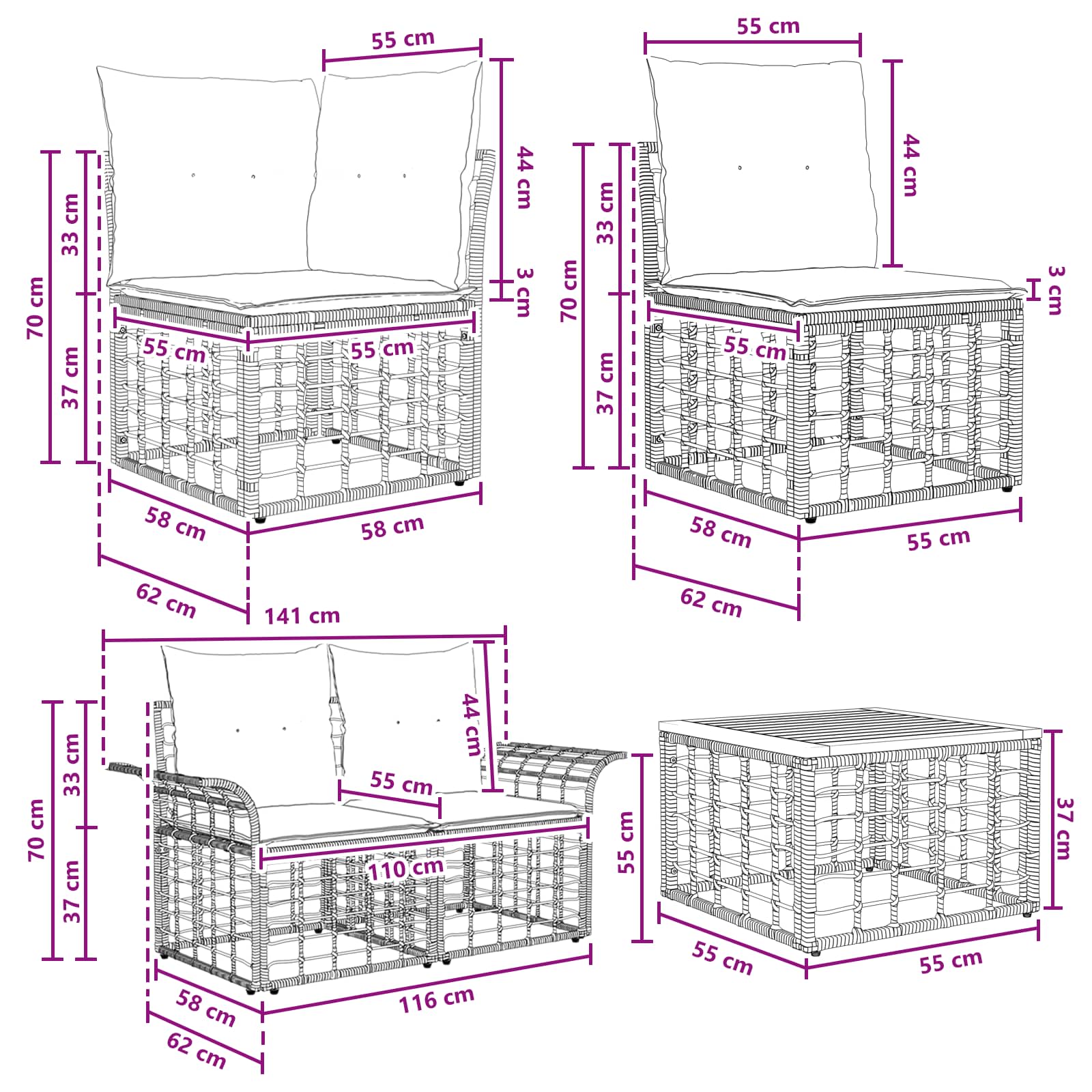 Outdoor-Sofagarnitur 11 pcs Natürlich und Cremweiß Polyester
