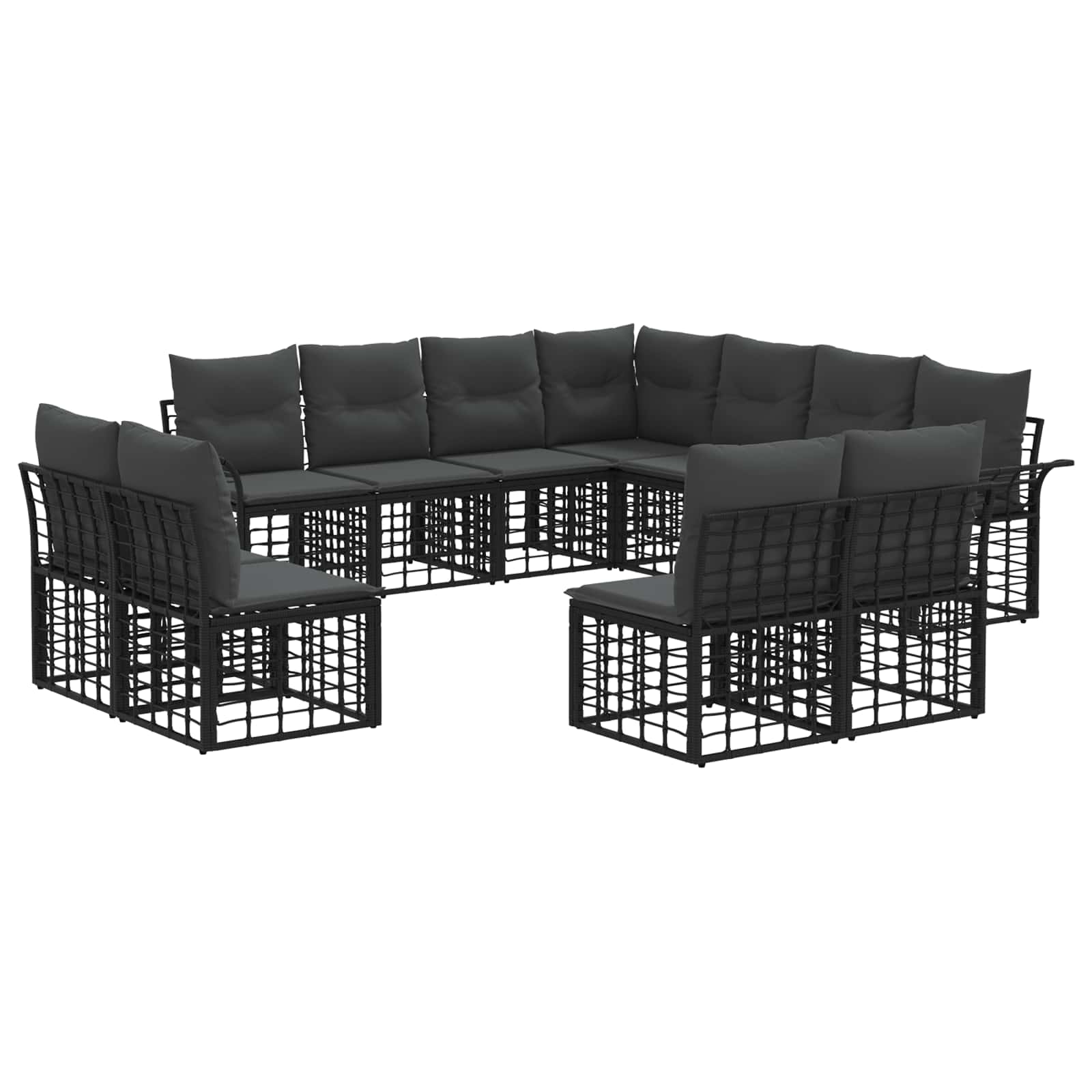 Outdoor-Sofagarnitur 11 pcs Schwarz und Dunkelgrau Polyester