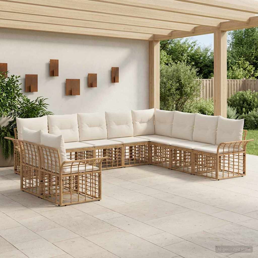 Outdoor-Sofagarnitur 10 pcs Natürlich und Cremweiß Polyester