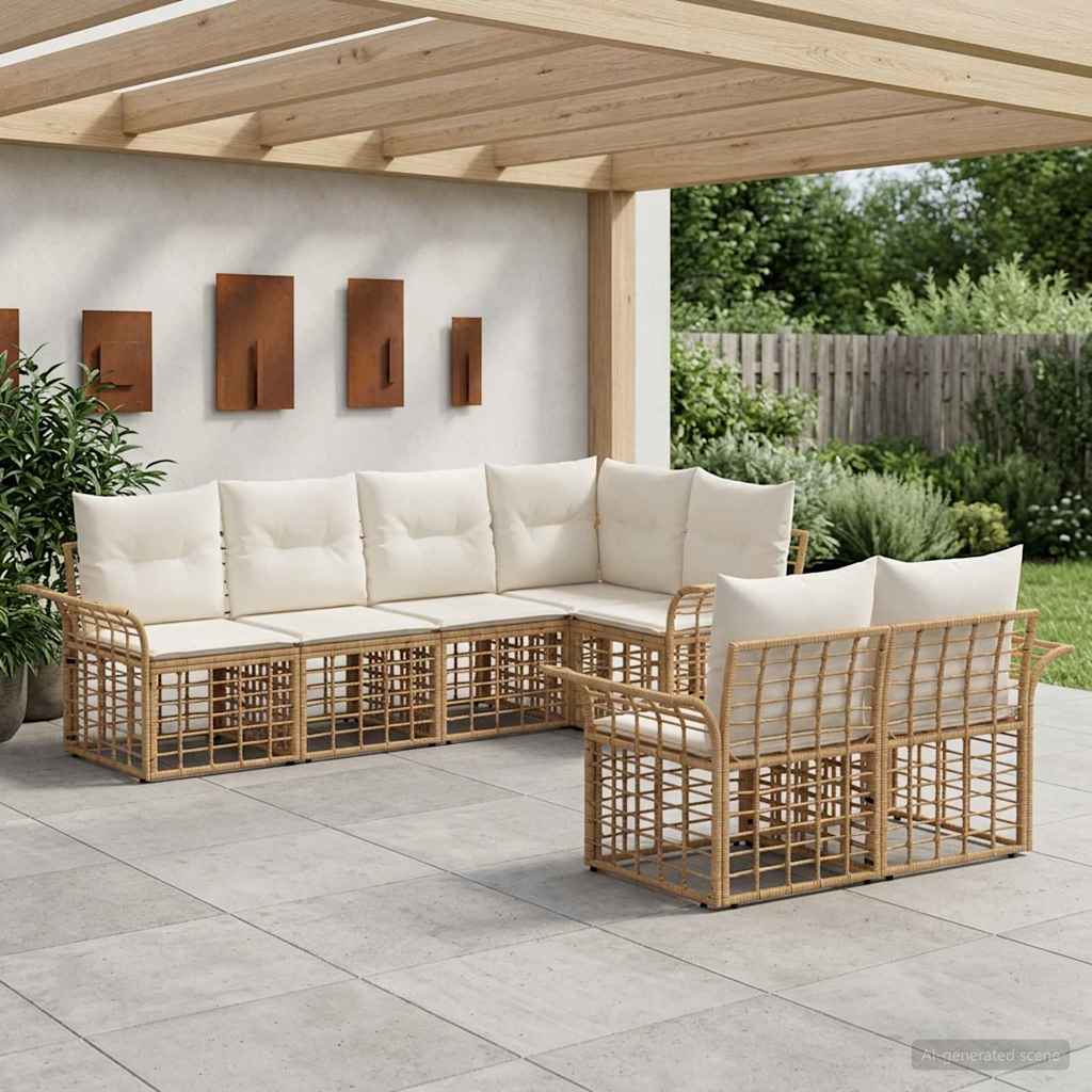 Outdoor-Sofagarnitur 7 pcs Natürlich und Cremweiß Polyester