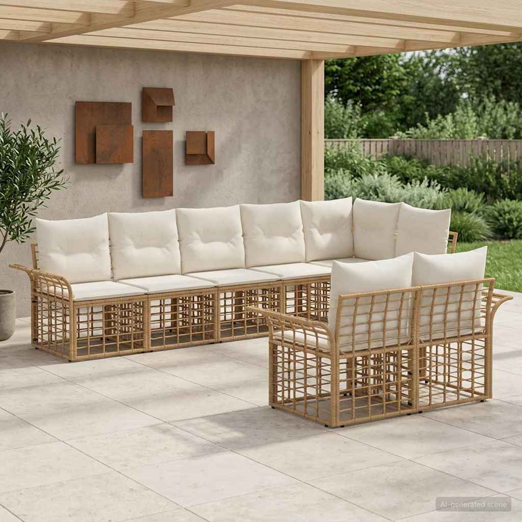 Outdoor-Sofagarnitur 8 pcs Natürlich und Cremweiß Poly-Rattan