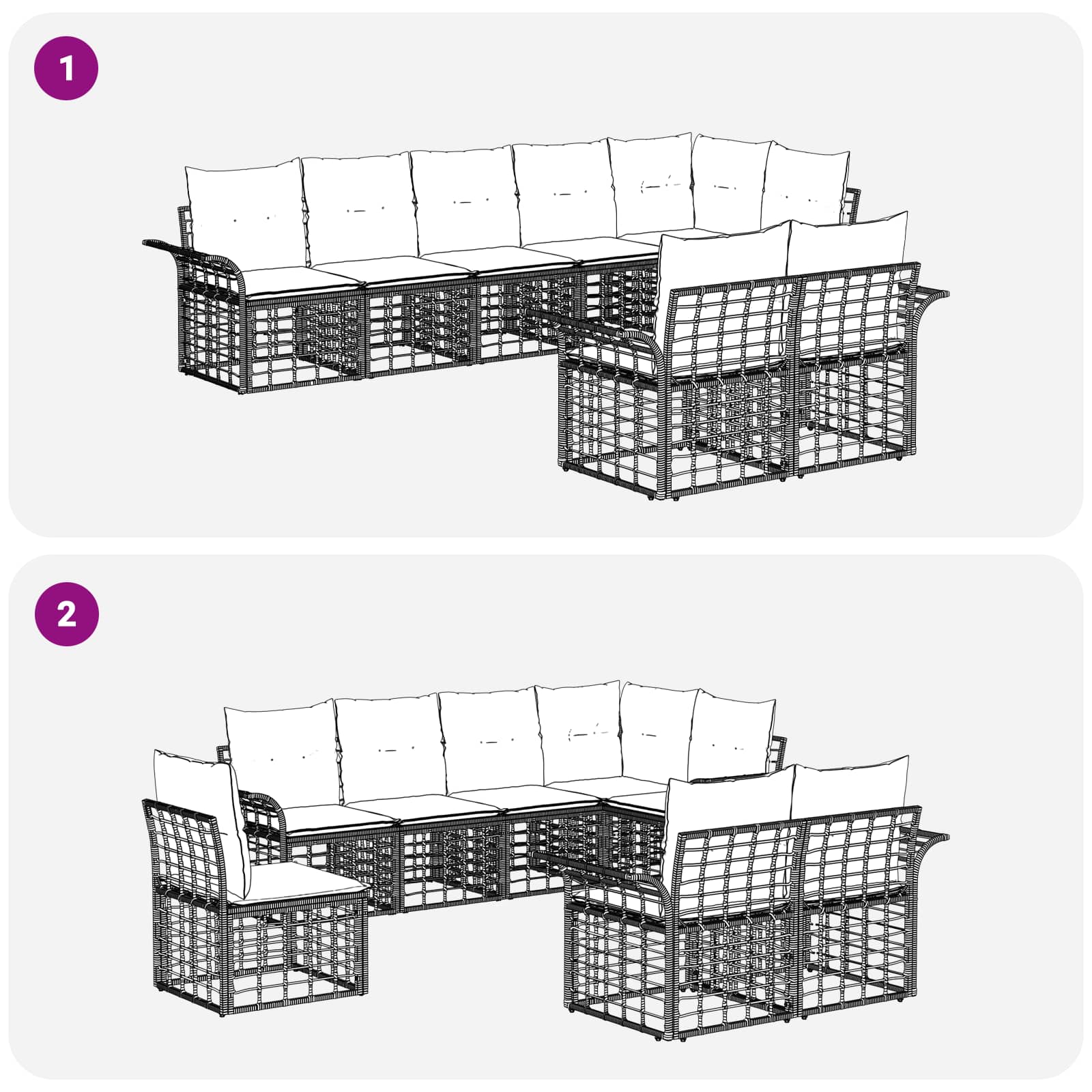 Outdoor-Sofagarnitur 8 pcs Natürlich und Cremweiß Poly-Rattan