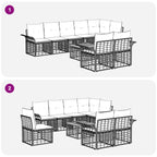 Outdoor-Sofagarnitur 9 pcs Natürlich und Cremweiß Poly-Rattan