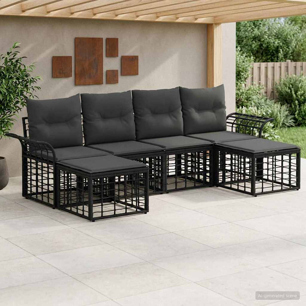 Outdoor-Sofagarnitur 6 pcs Schwarz und Dunkelgrau Polyester