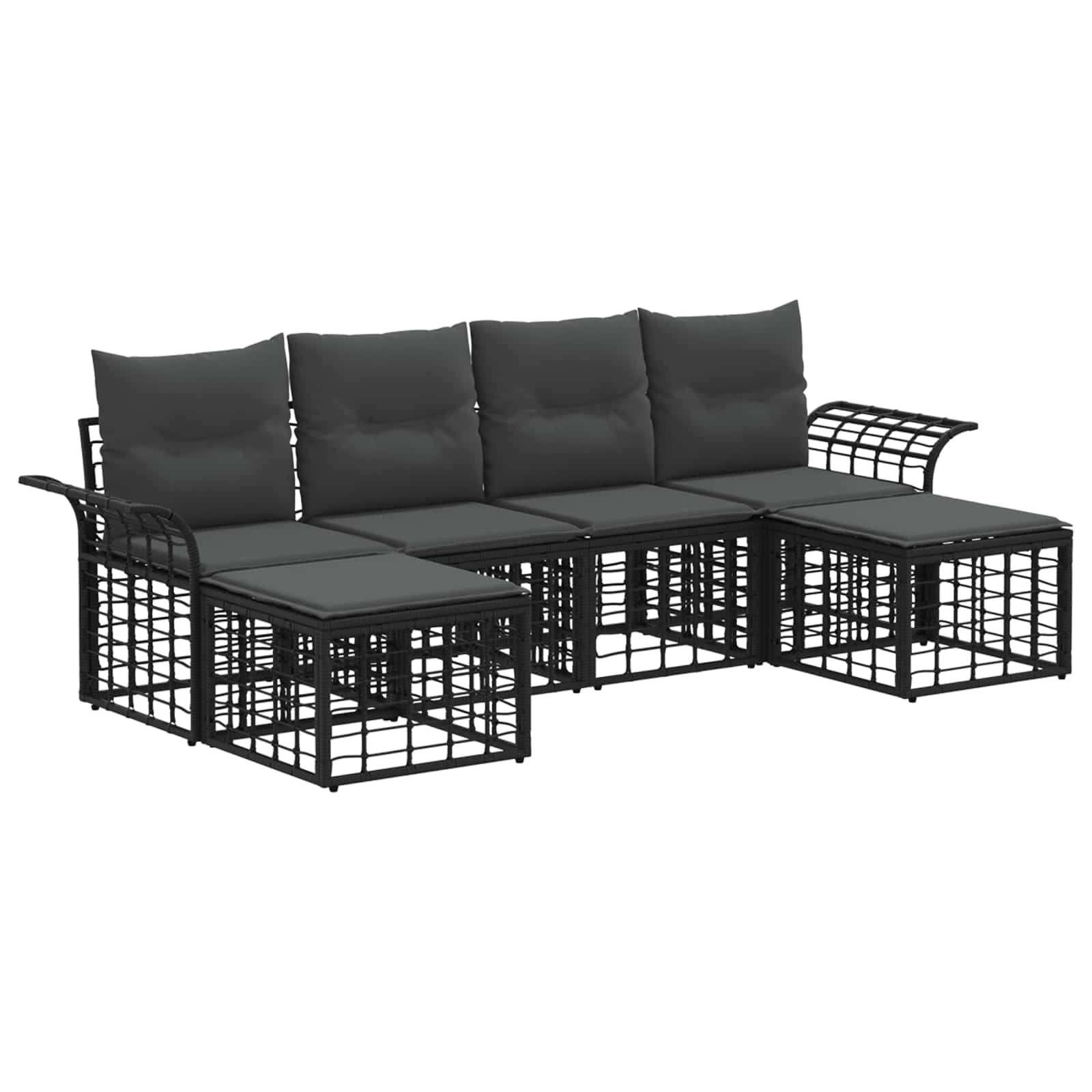 Outdoor-Sofagarnitur 6 pcs Schwarz und Dunkelgrau Polyester