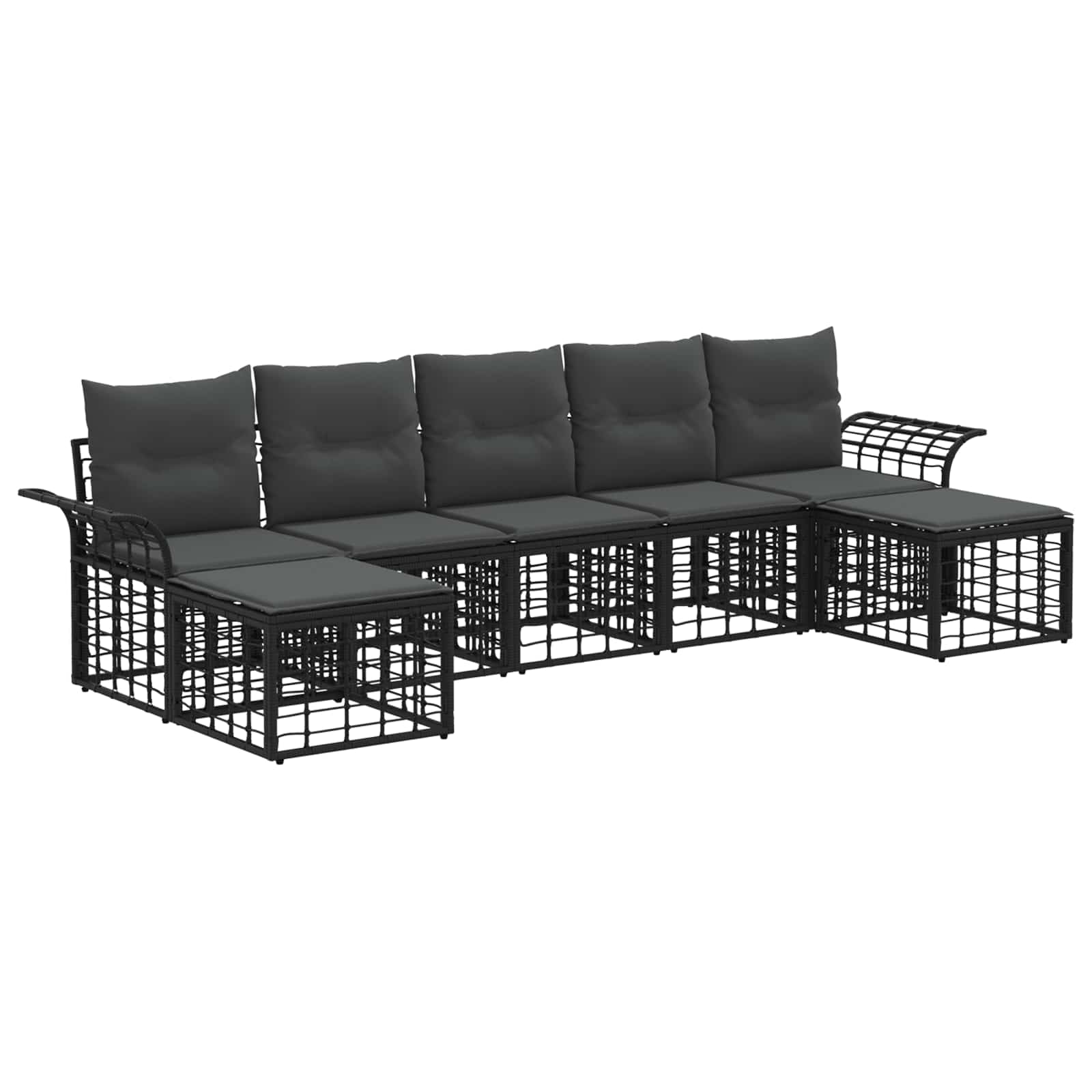 Outdoor-Sofagarnitur 7 pcs Schwarz und Dunkelgrau Polyester