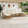Outdoor-Sofagarnitur 7 pcs Natürlich und Cremweiß Polyester