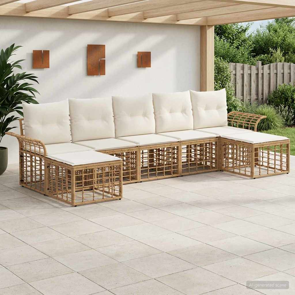 Outdoor-Sofagarnitur 7 pcs Natürlich und Cremweiß Polyester