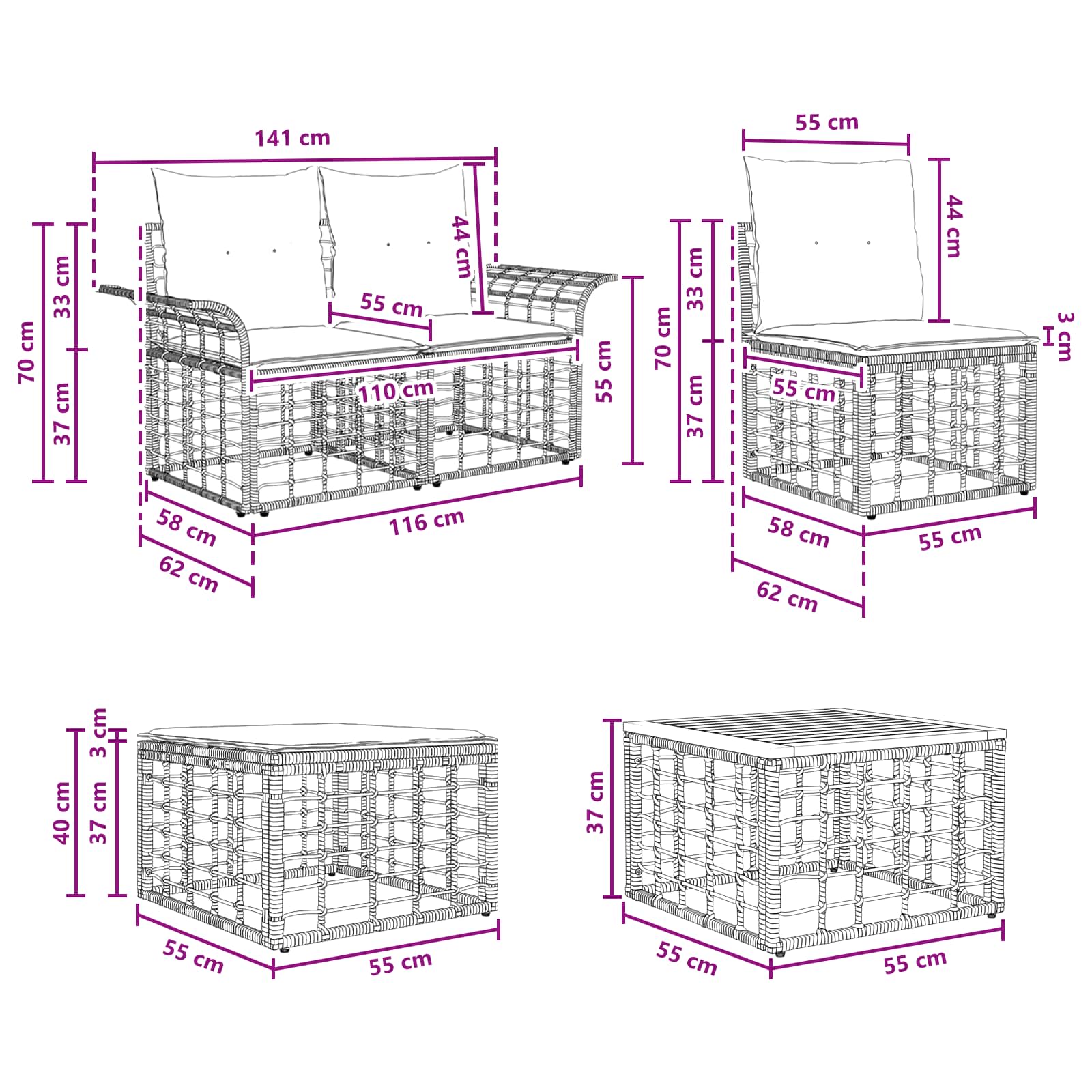 Outdoor-Sofagarnitur 8 pcs Schwarz und Dunkelgrau Polyester
