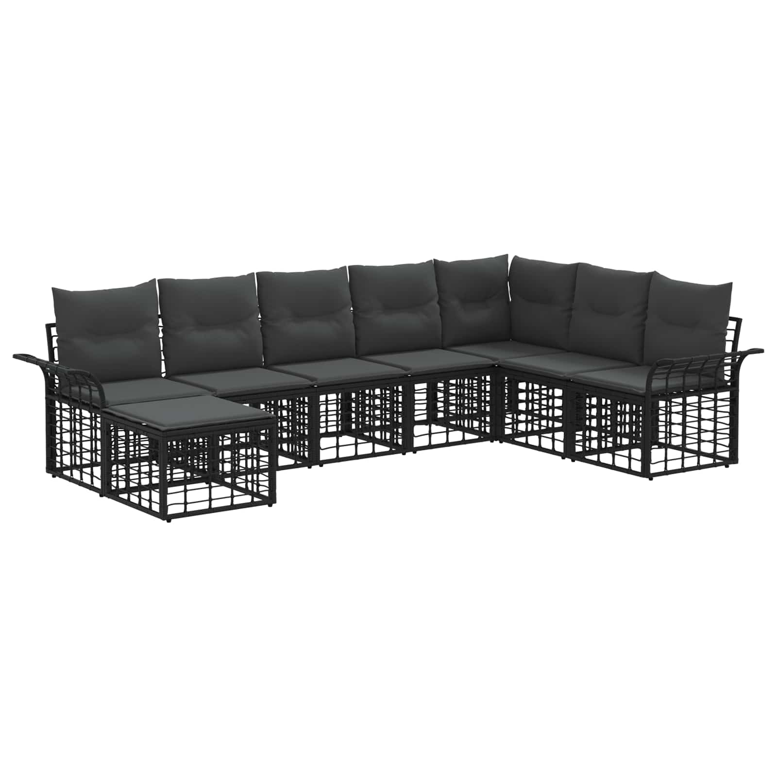 Outdoor-Sofagarnitur 8 pcs Schwarz und Dunkelgrau Polyester