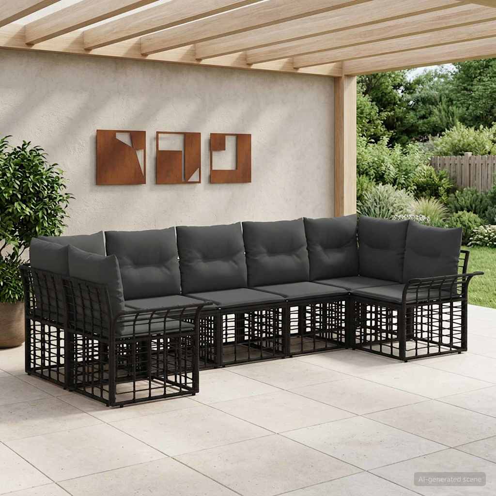 Outdoor-Sofagarnitur 7 pcs Schwarz und Dunkelgrau Polyester