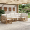 Outdoor-Sofagarnitur 7 pcs Natürlich und Cremweiß Polyester
