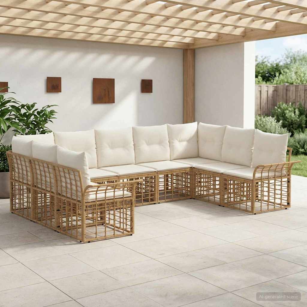 Outdoor-Sofagarnitur 9 pcs Natürlich und Cremweiß Polyester