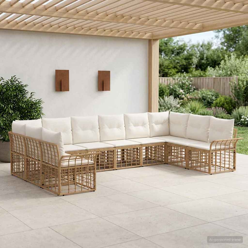 Outdoor-Sofagarnitur 10 pcs Natürlich und Cremweiß Polyester