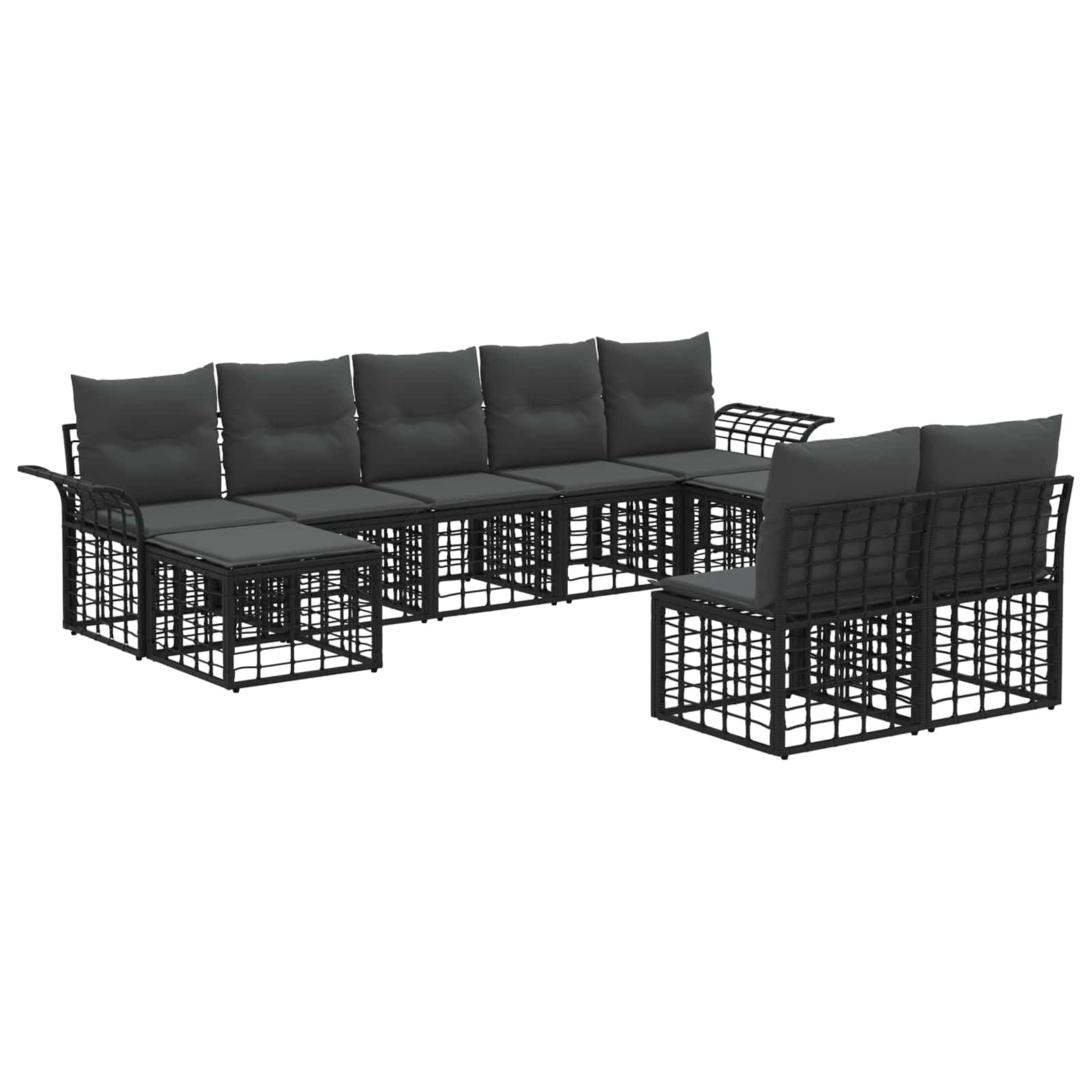 Outdoor-Sofagarnitur 9 pcs Schwarz und Dunkelgrau Polyester