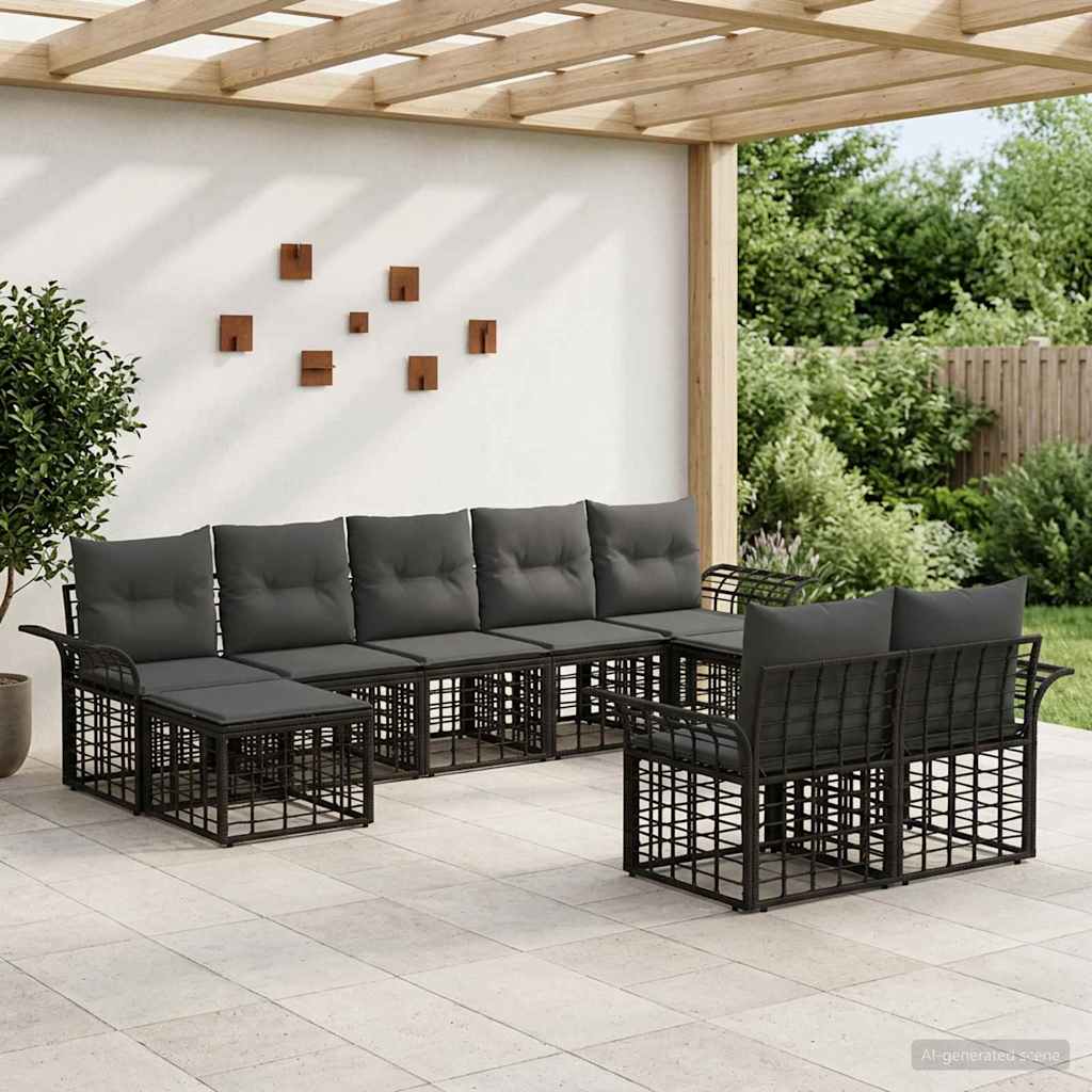 Outdoor-Sofagarnitur 9 pcs Schwarz und Dunkelgrau Polyester