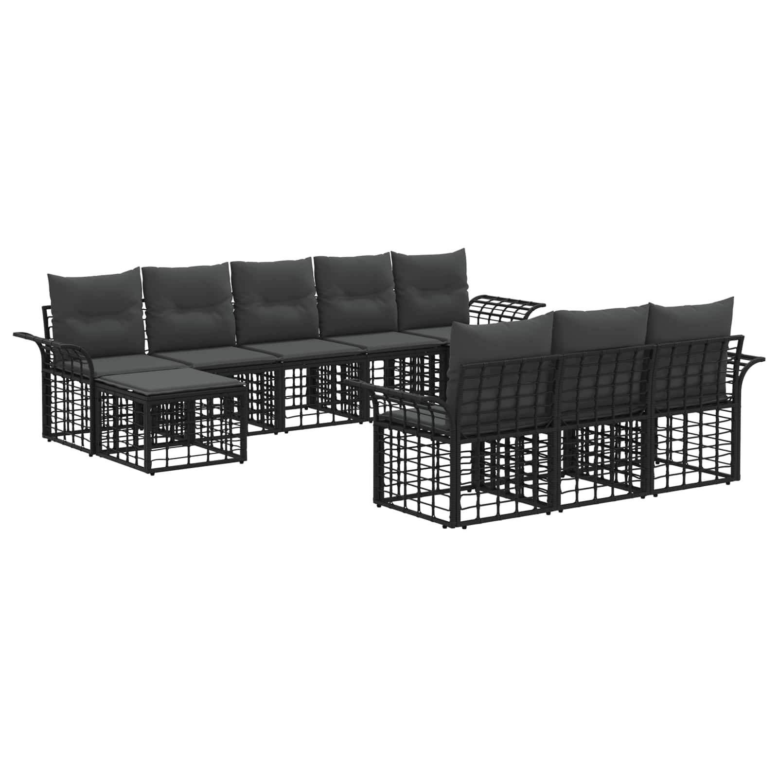 Outdoor-Sofagarnitur 10 pcs Schwarz und Dunkelgrau Polyester