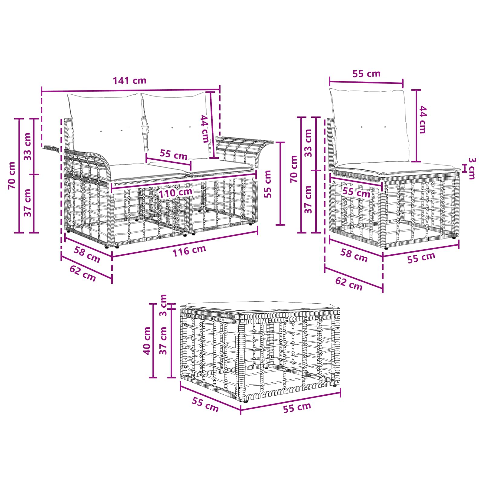 Outdoor-Sofagarnitur 10 pcs Schwarz und Dunkelgrau Polyester