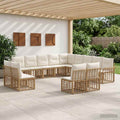 Outdoor-Sofagarnitur 13 pcs Natürlich und Cremweiß Polyester