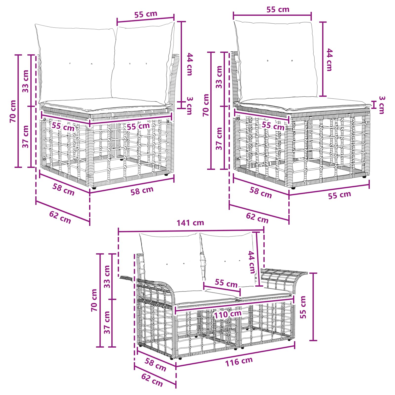 Outdoor-Sofagarnitur 11 pcs Natürlich und Cremweiß Polyester