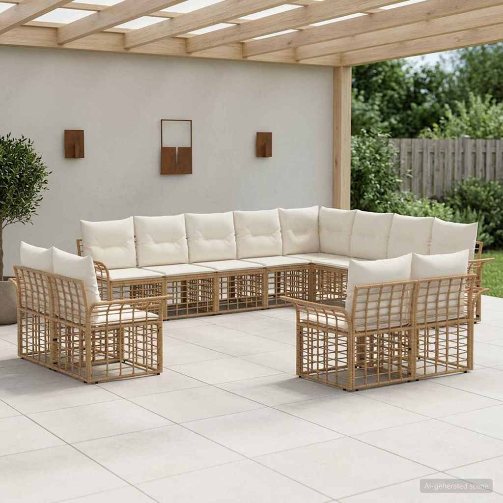 Outdoor-Sofagarnitur 12 pcs Natürlich und Cremweiß Polyester