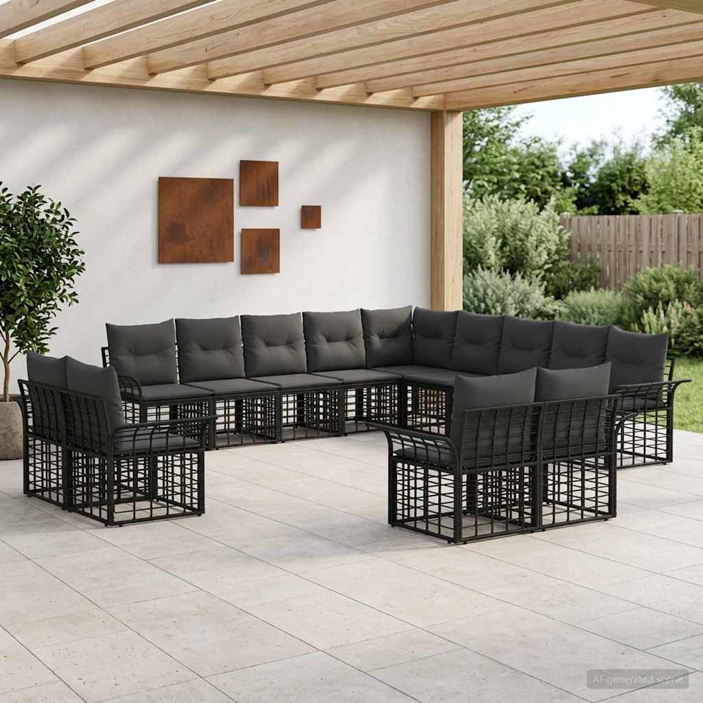 Outdoor-Sofagarnitur 13 pcs Schwarz und Dunkelgrau Polyester