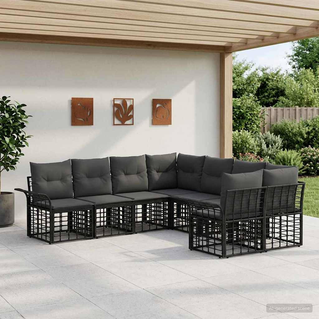 Outdoor-Sofagarnitur 8 pcs Schwarz und Dunkelgrau Polyester