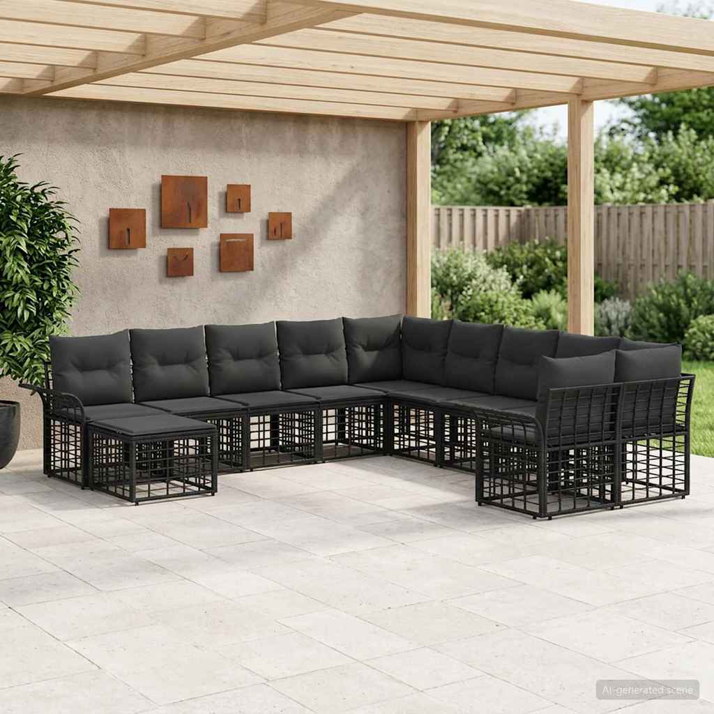 Outdoor-Sofagarnitur 11 pcs Schwarz und Dunkelgrau Polyester