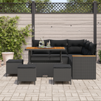 Garten-Sofa-Set mit Kissen mit Speicher Schwarz Poly Rattan