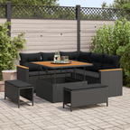 Gartensofa-set mit Kissen 8 pcs Schwarz Poly Rattan