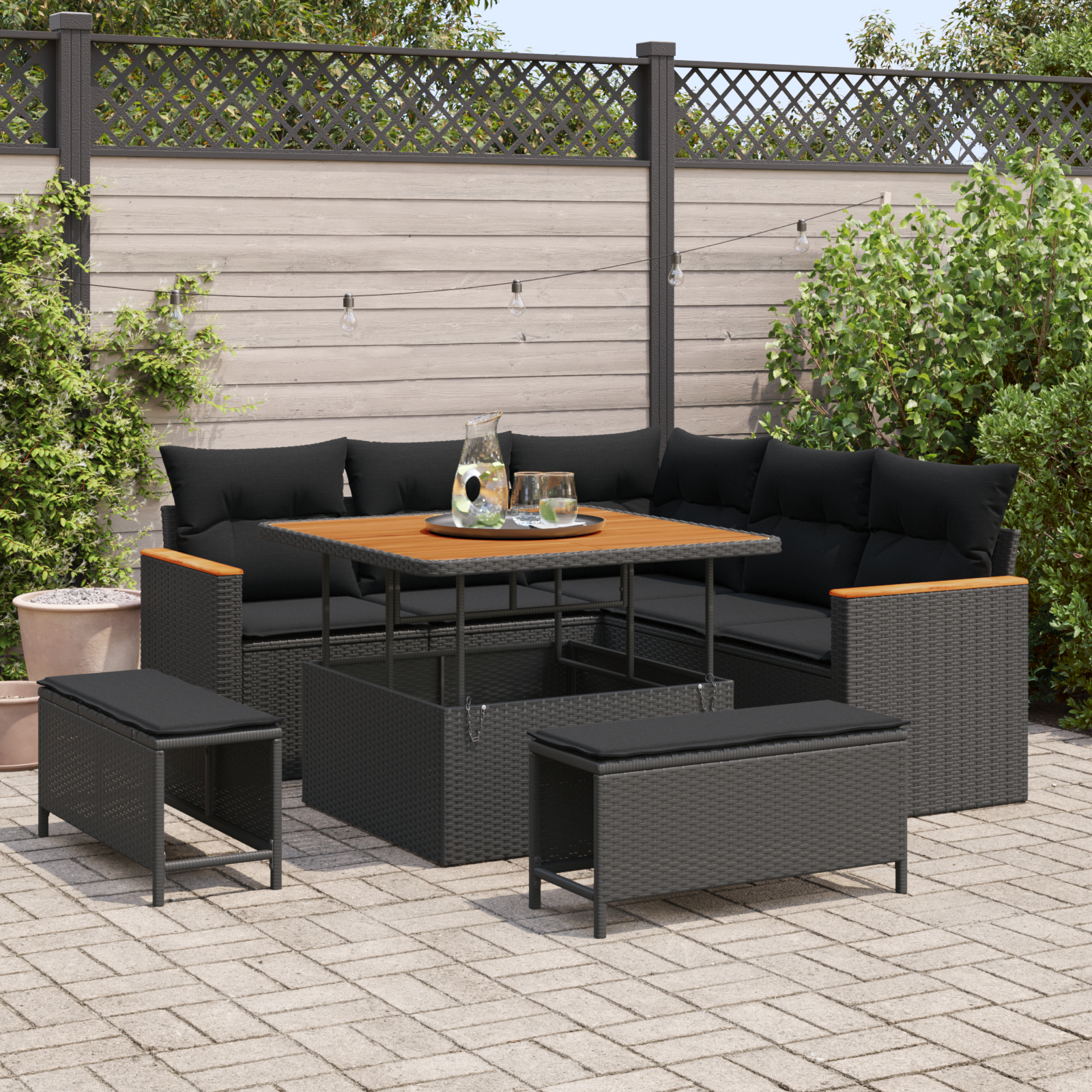 Gartensofa-set mit Kissen 8 pcs Schwarz Poly Rattan