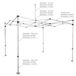 Faltpavillon-Gestell EVEREST 3 x 3 m, Aluminium