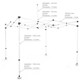 Faltpavillon-Gestell BLANC 3 x 3 m, Stahl