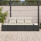 Gartensofa-set mit Speicher 3 pcs Schwarz und Creme Poly-Rattan