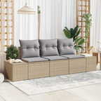 Gartensofa-set 3 pcs Beige und Hellgrau Poly-Rattan