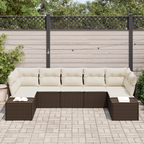 Gartensofa-set mit Speicher 7 pcs Braun und Creme Poly Rattan