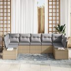 Gartensofa-set 7 pcs Beige und Hellgrau Poly Rattan