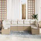 Gartensofa-set mit Speicher 7 pcs Beige und Creme Poly Rattan