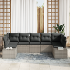 Gartensofa-set mit Speicher 7 pcs Hellgrau Poly Rattan