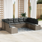 Gartensofa-set mit Kissen 9 pcs Grau Polyrattan