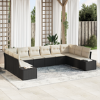 Gartensofa-set mit Kissen 10 pcs Schwarz und Creme Polyrattan