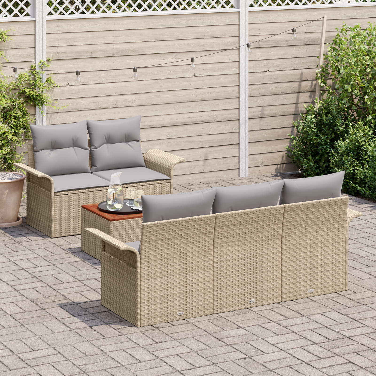Gartensofa-set 6 pcs Beige und Hellgrau Poly-Rattan