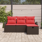 Sofa Set mit Kissen 4 pcs Braun und Rot Poly-Rattan