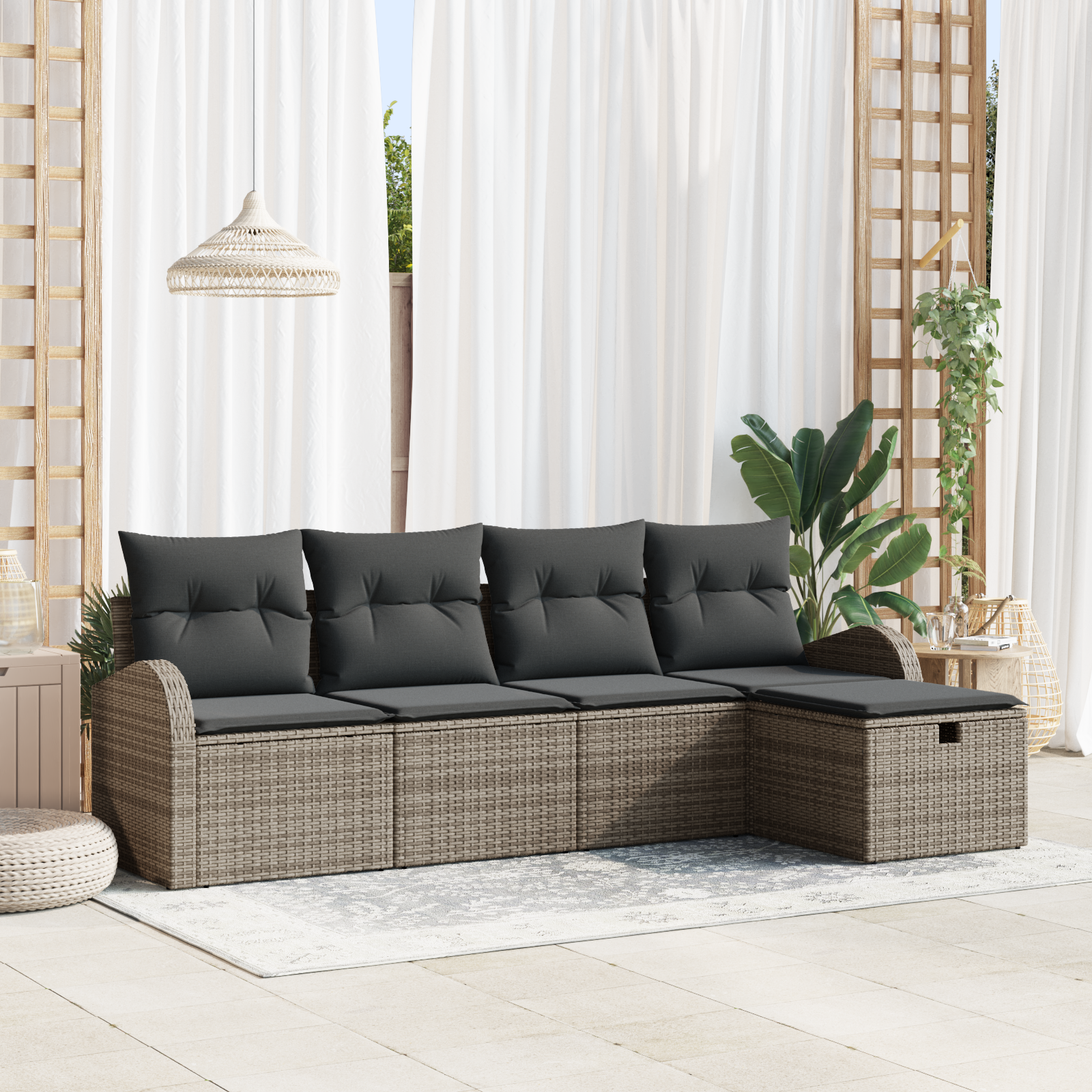 Sofa Set mit Kissen mit Speicher Grau Poly-Rattan