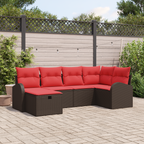 Sofa Set mit Kissen 6 pcs Braun und Rot Poly-Rattan