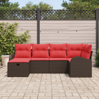 Sofa Set mit Kissen 6 pcs Braun und Rot Poly-Rattan