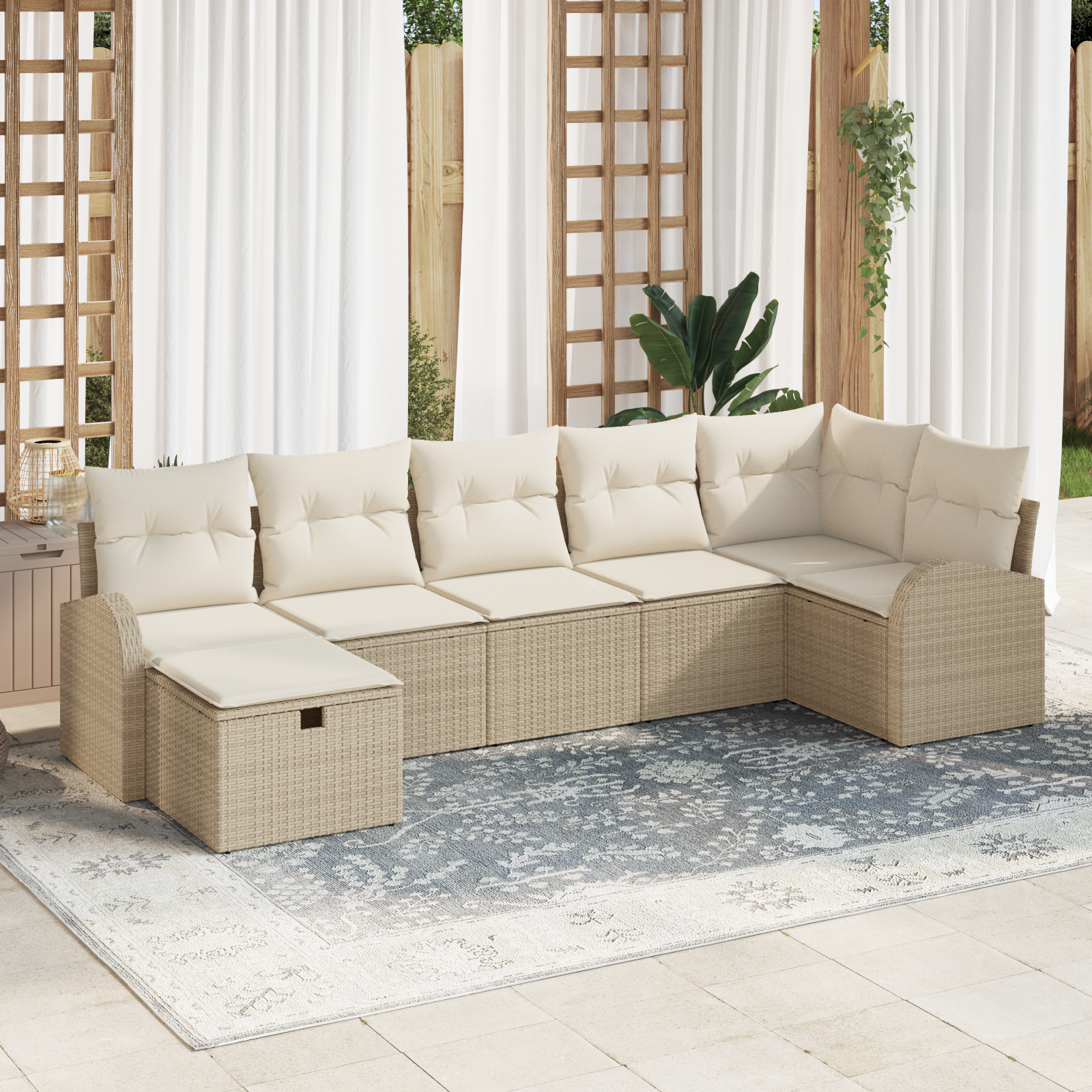 Sofa Set mit Kissen mit Speicher Beige und Creme Poly-Rattan